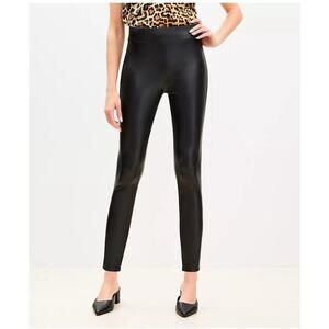 Nwt LOFT Faux Leather Pants Size Large Black High Waist Stretch Pleated Ankle